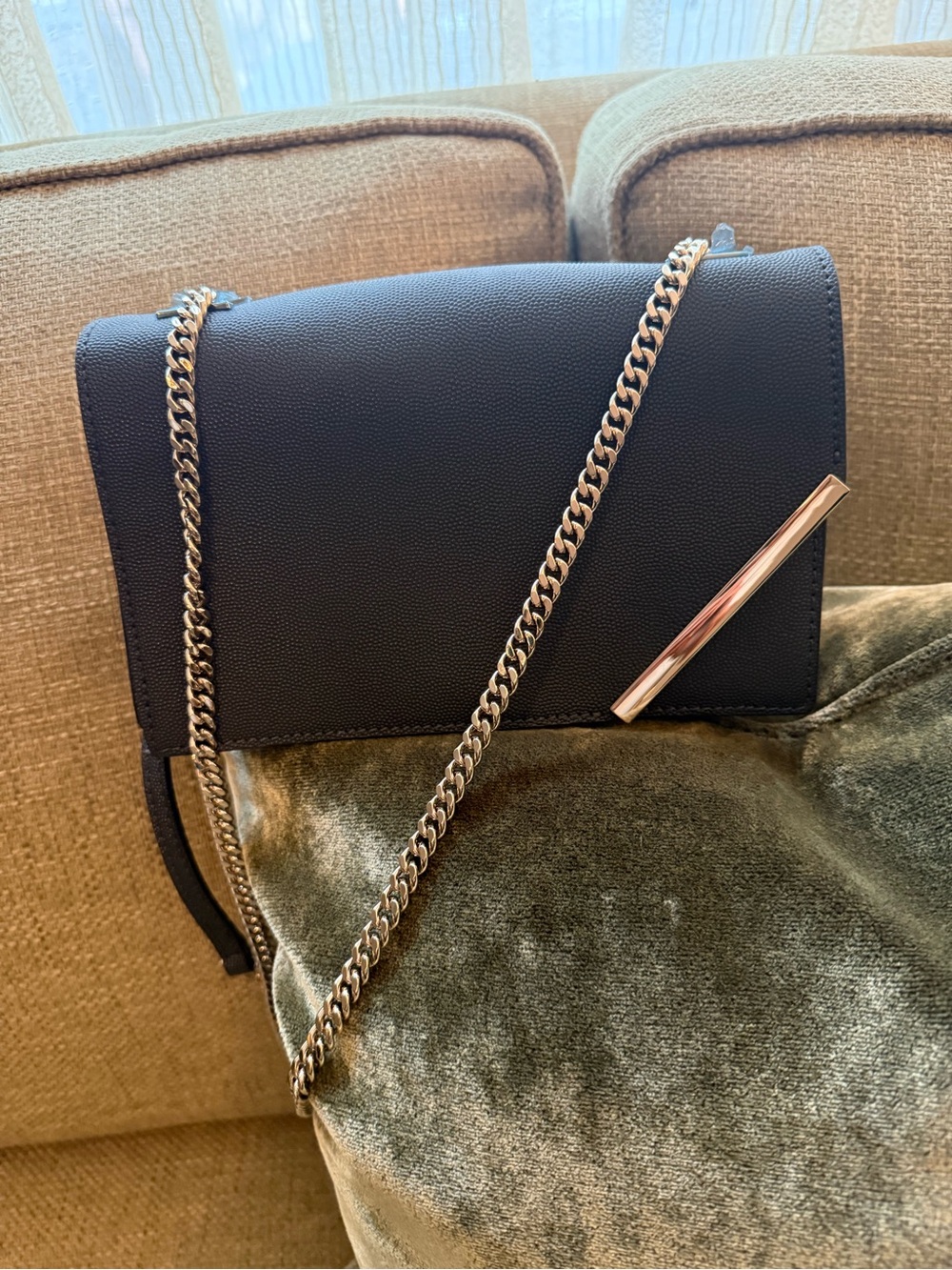 Textured Black Crossbody Bag with Rose Gold Chain Detail